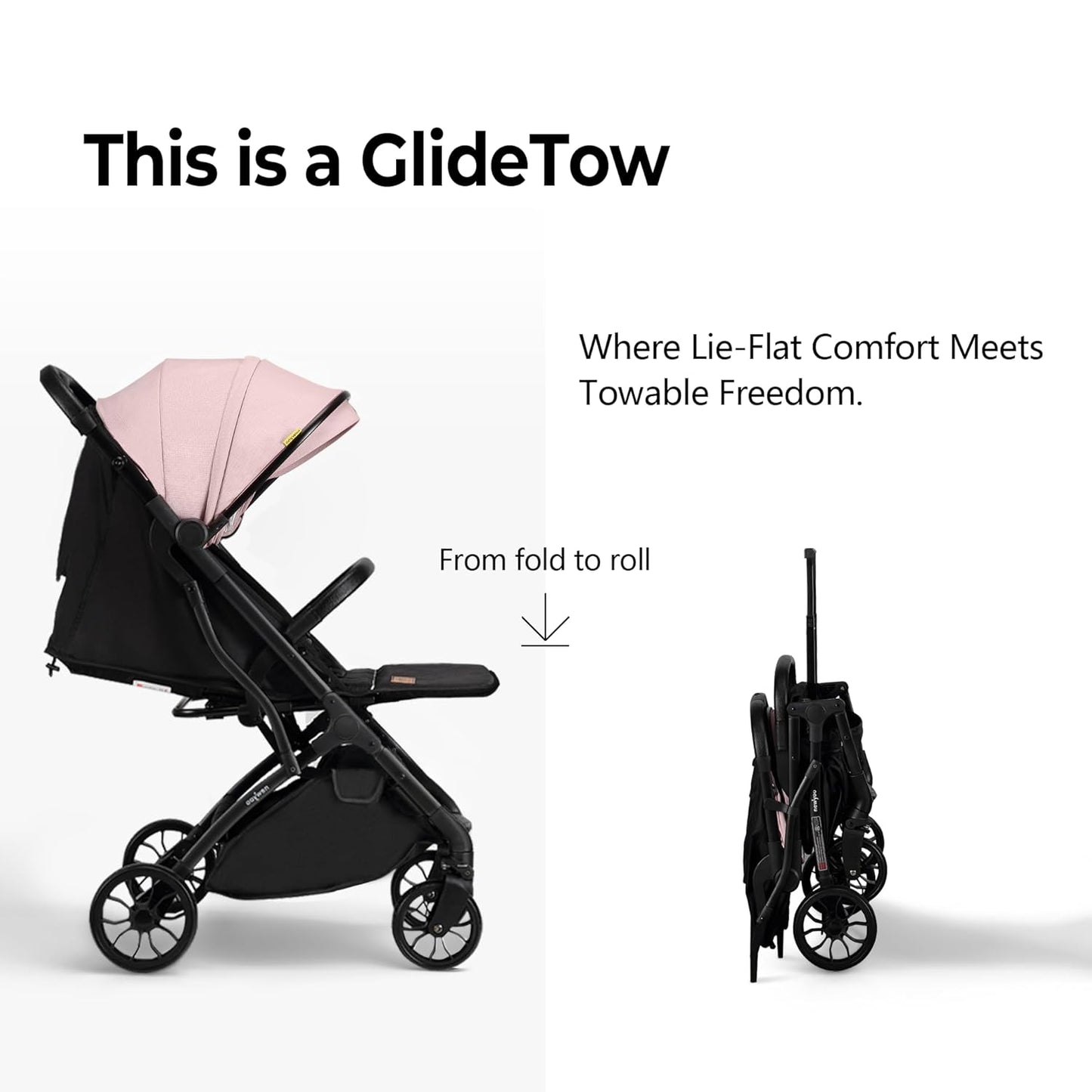 newyoo GlideTow TR18M Compact Travel Stroller for Infant, Lightweight Foldable Baby Stroller with Luggage Handle & Cup Holder, One-Hand Easy Fold, Near Lay Flat Recline Seat, Green
