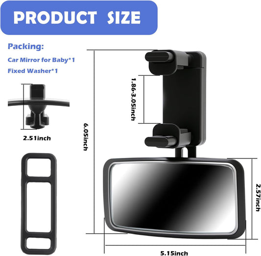 Baby Car Mirror Rear Facing with Hanging Collet,Practical Car Mirror for Baby Rear Facing with 360° Adjustable & Larger Curved Field of View,Shock Resistant Babies Mirrors for Cars