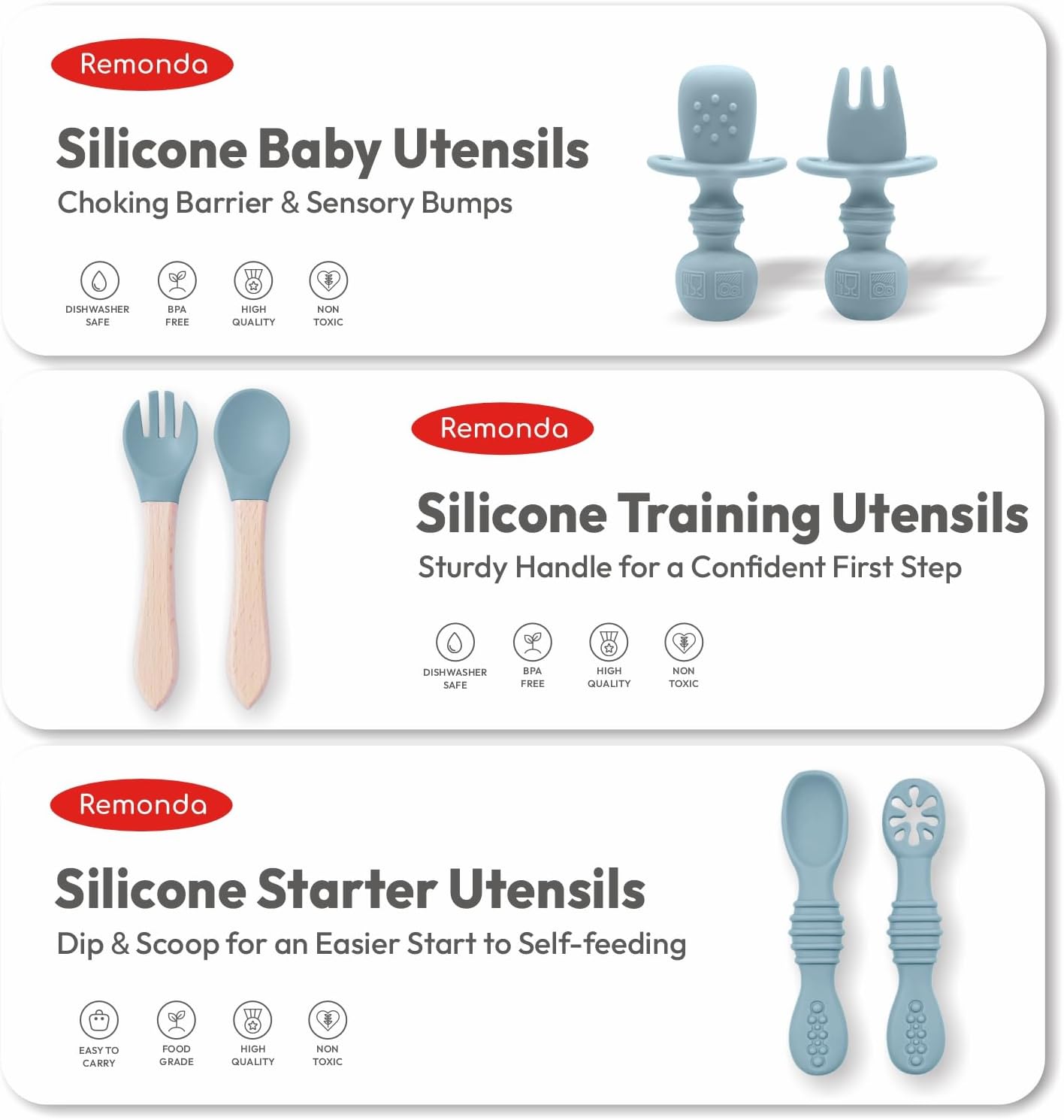 Remonda 23-Piece BPA-Free Silicone Baby Feeding Set | Extra Large Suction Plates, Toddler Bowls, Self Feeding Spoons, and More | Dishwasher Safe| Baby Led Weaning Supplies (Green)01