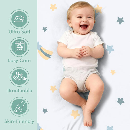 3 Pack Stretchy Bassinet Sheets 20" x 33" Compatible with Baby Delight, Angelbliss, Maxi-COSI & Most Regular Size Bedside Sleeper- Soft Breathable Fitted Bassinet Sheets for Baby - Yellow & Flower