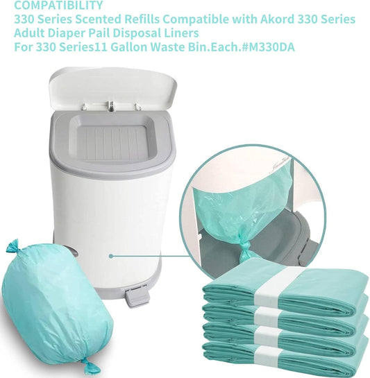 Diaper Pail Liner Refills Bags Compatible with Janibell Akord 330 Series Adult Diaper System, Diaper Disposal Liner Refills,Lightly Scented - 4pack (Green)