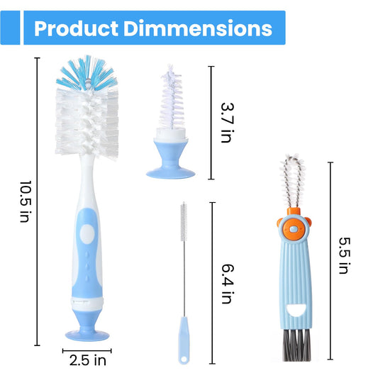 Ariseno 5-in-1 Baby Bottle Brush Set, Including Nylon and Silicone Bottle Brush, Bottle Cap, Straw and Nipple Cleaner, BPA-Free (Blue)