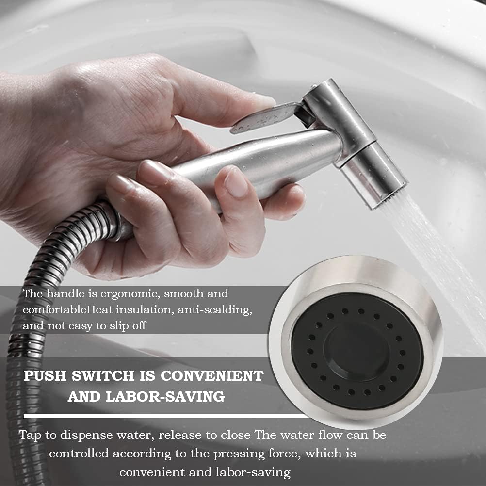 BUYGOO Handheld Bidet Sprayer for Toilet - Adjustable Water Pressure Control with Bidet Hose for Feminine Wash, Stainless Steel Brushed Nickel Cloth Diaper Toilet Sprayer for Baby Wash