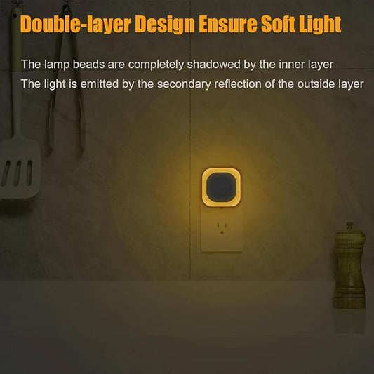 YUNLEX 2 Pack Plug in Dimmable Night Light, Square Nightlight, Auto Dusk to Dawn Sensor, Soft Glow, Diffused Light, Golden Yellow Light for Bathroom, Hallway, Stairs, Kitchen, Bedroom, Garage