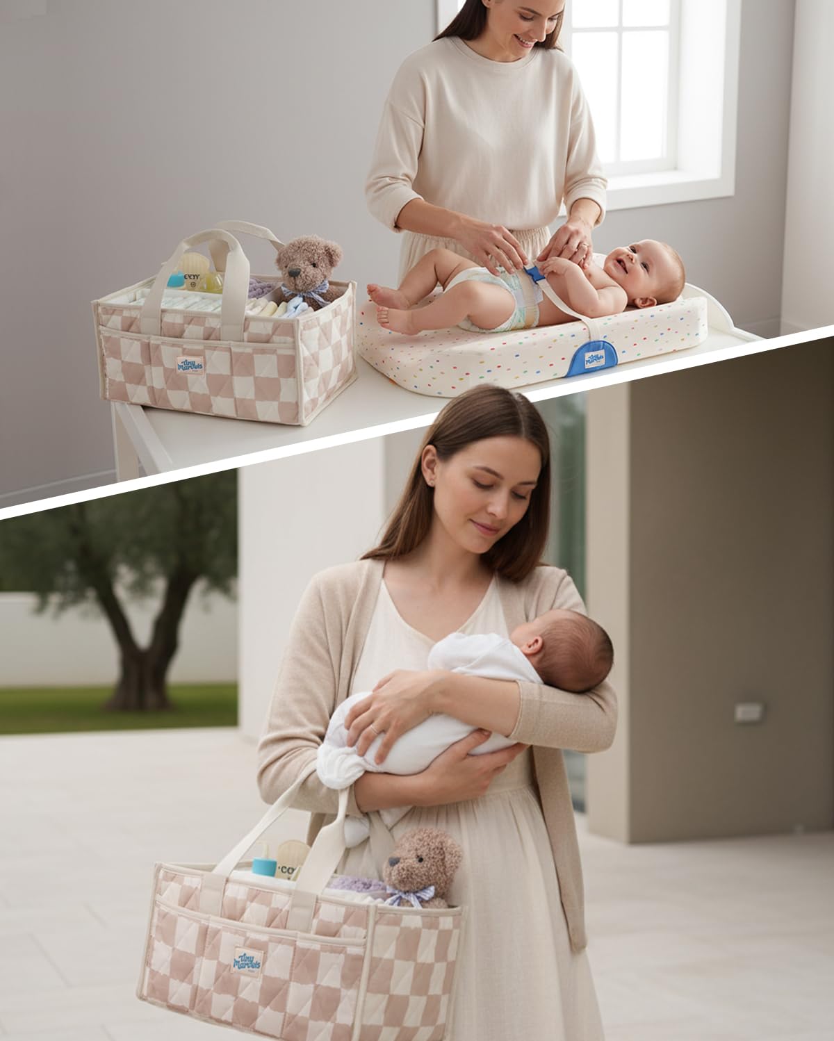 Tiny Marvels Diaper Caddy Organizer for New Parents, Baby Diaper Caddy with Water-Resistant Fabric, Structured Diaper Caddy Basket for Nursery, Car & Travel