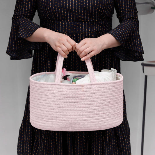 Baby Diaper Caddy Organizer for Girls, Cotton Rope, Light pink