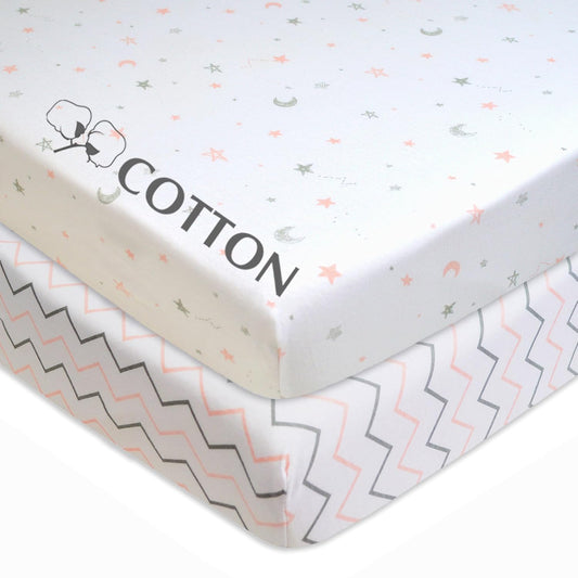 2 Pack Fitted Pack and Play Sheet 39x27",Pink Star/ZZ
