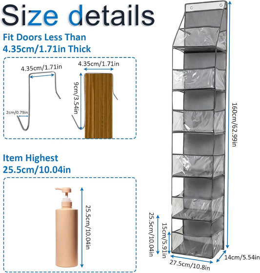 INCREWAY 1Pack Over The Door Organizer, Hanging Door Storage Organizer with 6 Large Clear Pockets, Space Saving Behind Door Rack for Bedroom Closet Bathroom Pantry Nursery Office (Grey)
