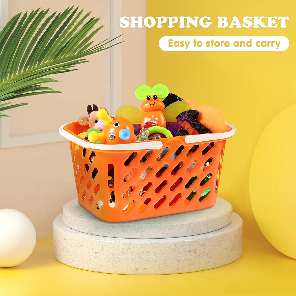 2 Pack Pretend Play Shopping Baskets - Kids Grocery Toy Basket with Handles for Imaginative Play, Toy Kitchen & Supermarket Role