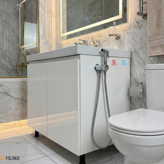 Handheld Bidet Sprayer for Toilet Warm Water Mounted on The Bathroom Vanity,Stainless Steel Hot and Cold Bidet Sprayer with Brass Mixing Valve for Feminine Hygiene (Chrome)