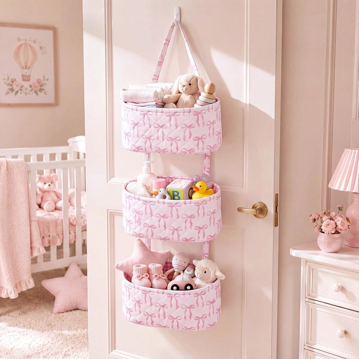 Pink Over The Door Organizer 3 Tier Hanging Wall Mounted Storage