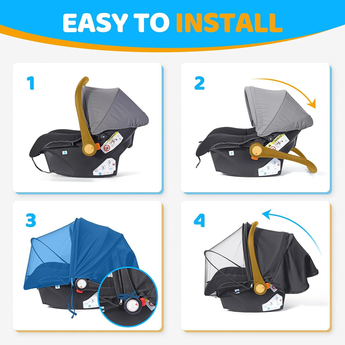Orzbow Mosquito Net, Sun Shade for Car Seat and Doona Stroller, Black
