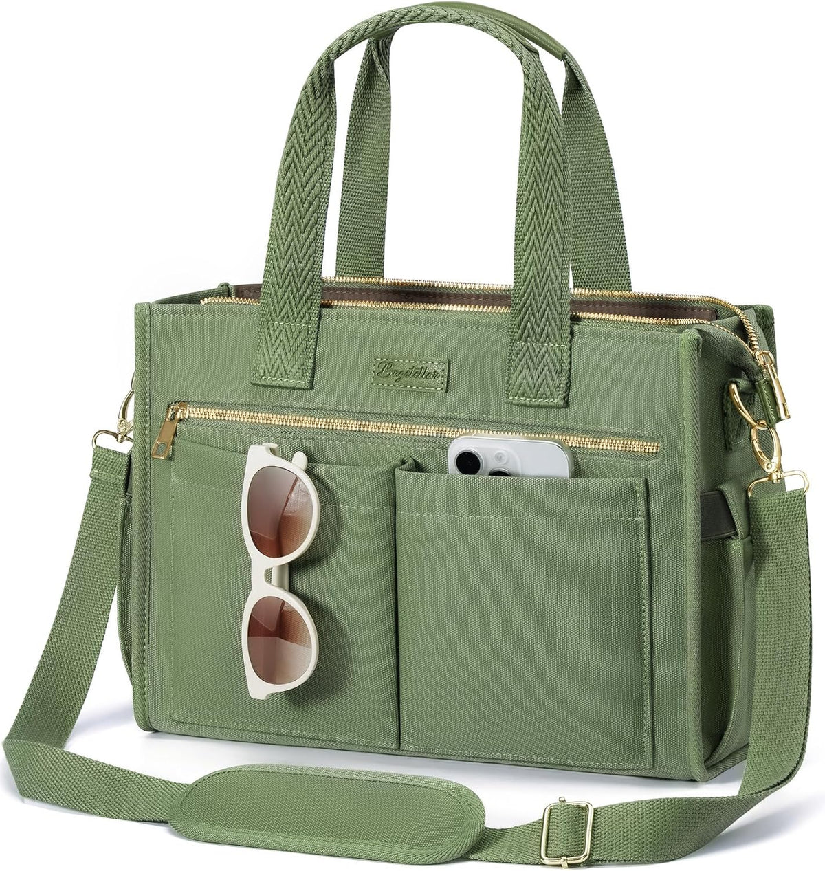 Canvas Tote Bag for Women, 15-Pockets Work Laptop Tote Purse Large Crossbody Nurse Teacher Bible Bag for School Travel Daily