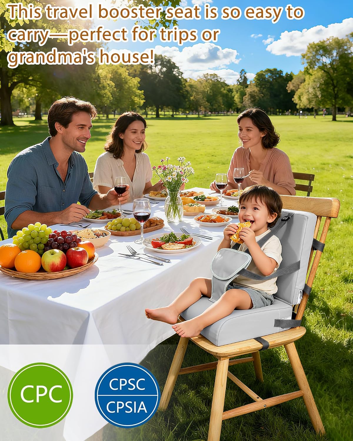 Booster Seat for Kitchen Chair, Adjustable Harness and Backrest