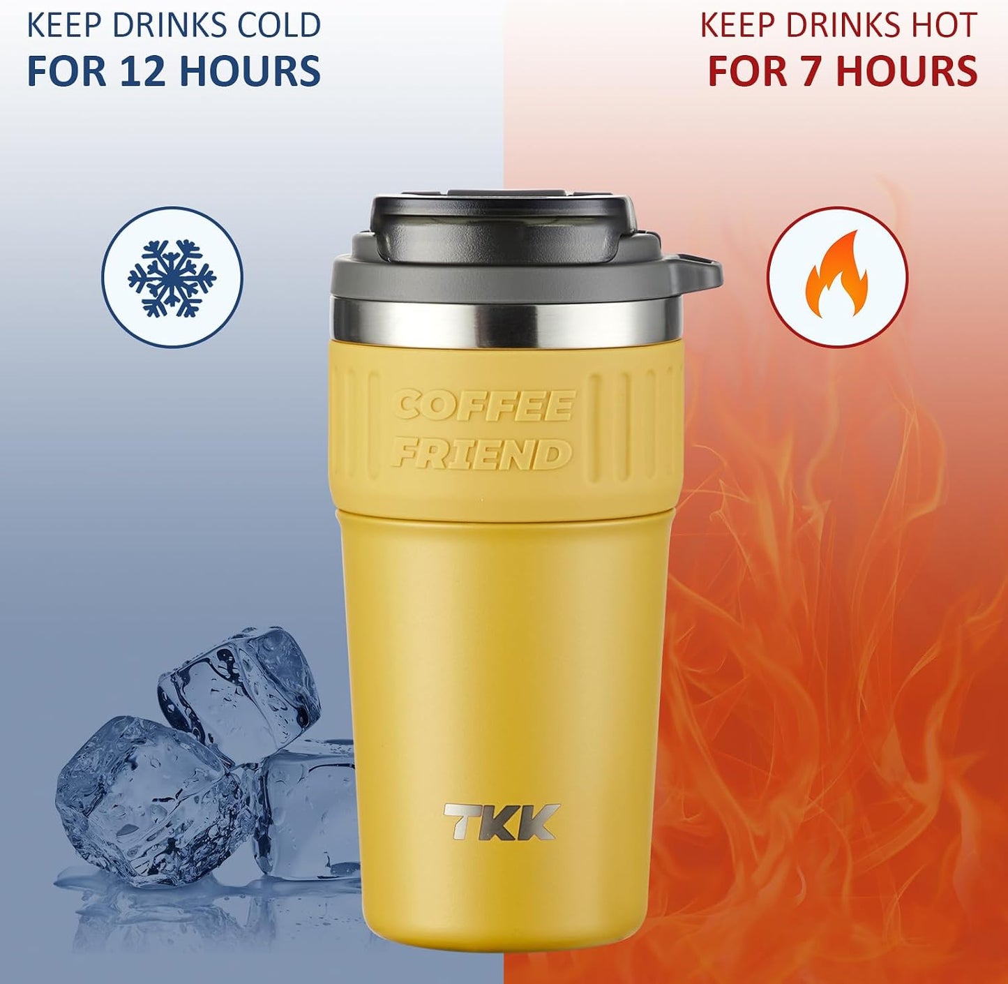 Insulated Coffee Mug with Ceramic Coating, 21oz Iced Coffee Tumbler Cup with Straw Lid Double Wall Vacuum Leak Proof Travel Mug with Strap for Hot and Iced Beverage, Tungsten Steel