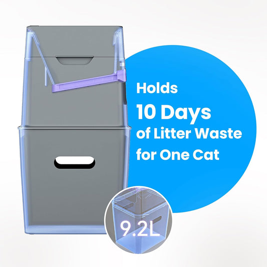 PooGuard Litter Disposal Bin, 9.2L Trash Can for Cat Litter, Dog Waste & Diapers, with Viewing Window, Wider Opening, and 4-Month Refill Bag (Grey)