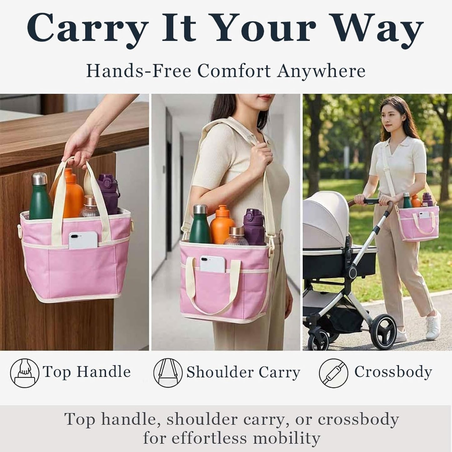 Family Size 4 Compartment Drink Bag, Insulated Multiple Tumbler Holder Caddy with Adjustable Strap, No-Spill Reusable Beverage Carrier for Hiking, Walking, Sports, Travel