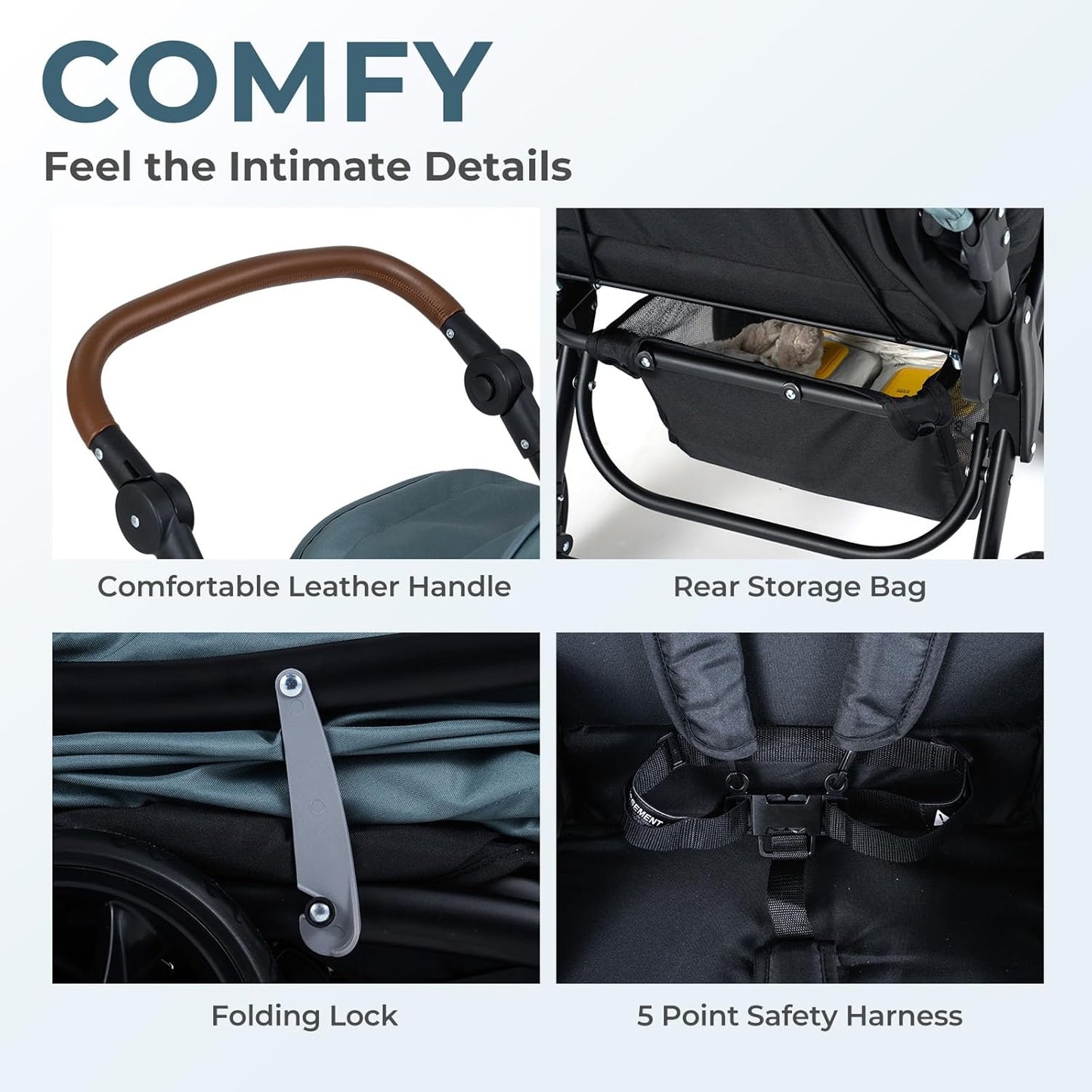 INFANS Double Stroller, Foldable Baby Tandem Stroller with Djustable Backrest Canopy Footrest, 5-Point Harness, Storage Basket, Convertible Compact Twin Stroller for Infants and Toddlers