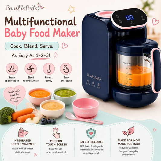 Baby Food Maker 5-in-1 Baby Food Processor with Soup Tray, Baby Puree Maker Machine, Grinder, Steamer, Touch Screen, Auto and Manual Blend, Bottle Warmer