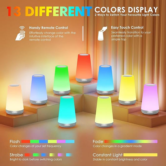 Auxmir Night Light for Kids Baby, 2500mAh13 RGB Colors & 5 Brightness, Portable Rechargeable LED Bedside Lamp for Baby Nursery, Night Lights for Bedroom Living Room Bathroom Hallways, Silver