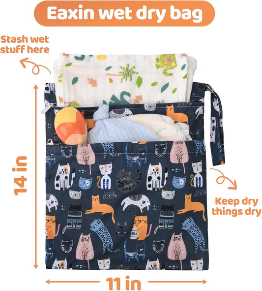 Wet Dry Bags 2-Pack with Cute Dolphin Print - Waterproof Travel Organizer for Swimming Pool Beach Gym Baby Cloth Diapers Swimwear with Dual Zippers