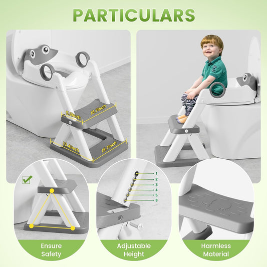 COOSEYA Frog Toilet Seat, Potty Training Seat for Toddler, Upgrade Potty Training 2 in 1 Toddler Toilet Seat for Boys Girls,Waterproof Soft Mat Non-Slip Step Stool