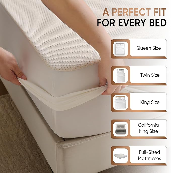 Deluxe Cooling Organic Percale Mattress Protector Queen Size - 100% Waterproof - Crisp, Breathable Percale Feel - OCS Certified 280GSM 3D Air-Knit Breathable Mattress Pad - Noiseless Deep Pocket