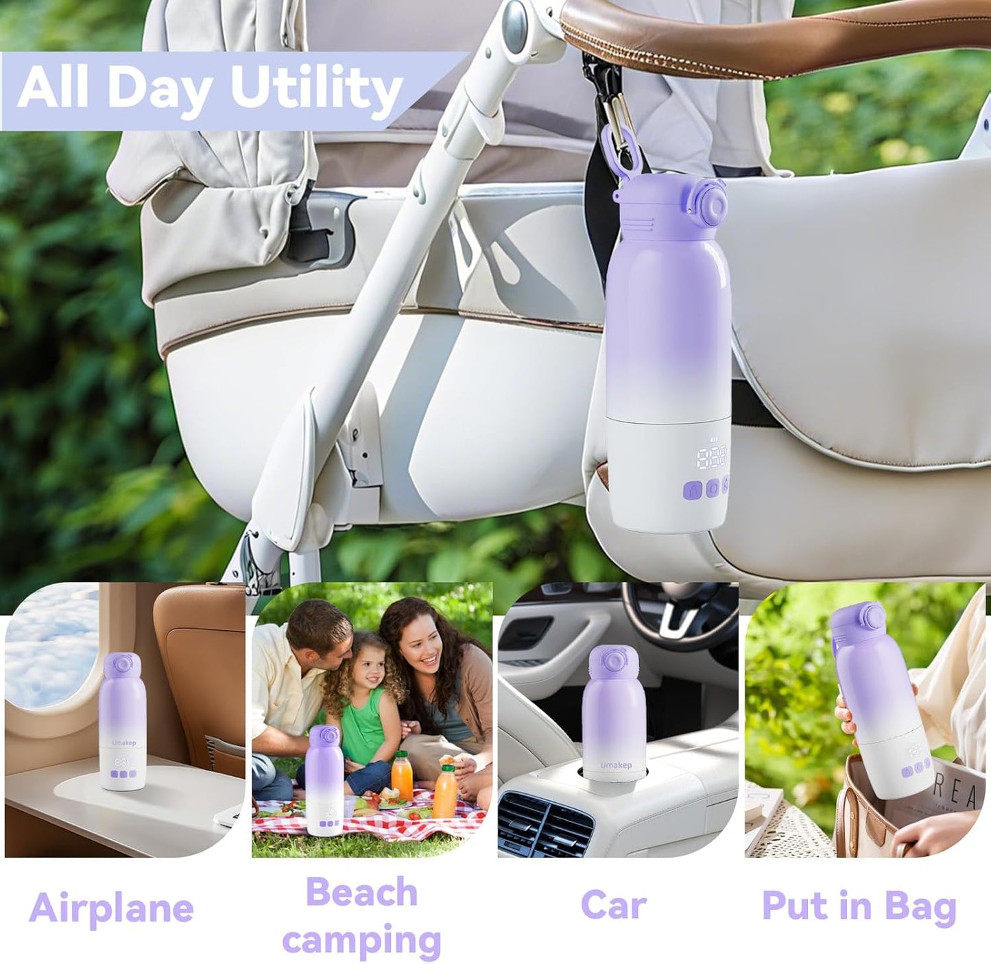 Portable Bottle Warmer for Travel - 12oz Cordless Milk Warmer, Dual Heating Modes for Breast Milk & Water, Fast Heating Smart Temperature Control, Ideal for Outdoor, Car, and Nighttime Feeding