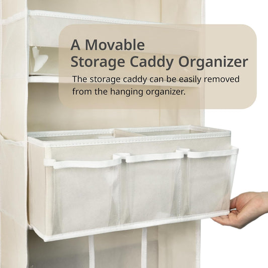 Door Hanging Storage Organizer,with 3 Bins 1 Movable Baby Diaper Caddy,1 Large capacity diaper stacking storage Organizer,10 Side Pockets ,Bedroom Door Storage for Nursery Baby Essentials. (Dark grey)