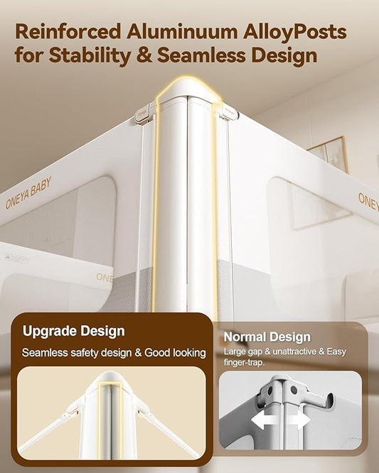 Bed Rail for Toddlers, Thickened & Reinforced Baby Bed Rail Guard for Twin Bed with Double Child Lock, Upgraded Toddler Bedrails with Height Adjustable, White/Grey, 1Side 39" Lx28 H