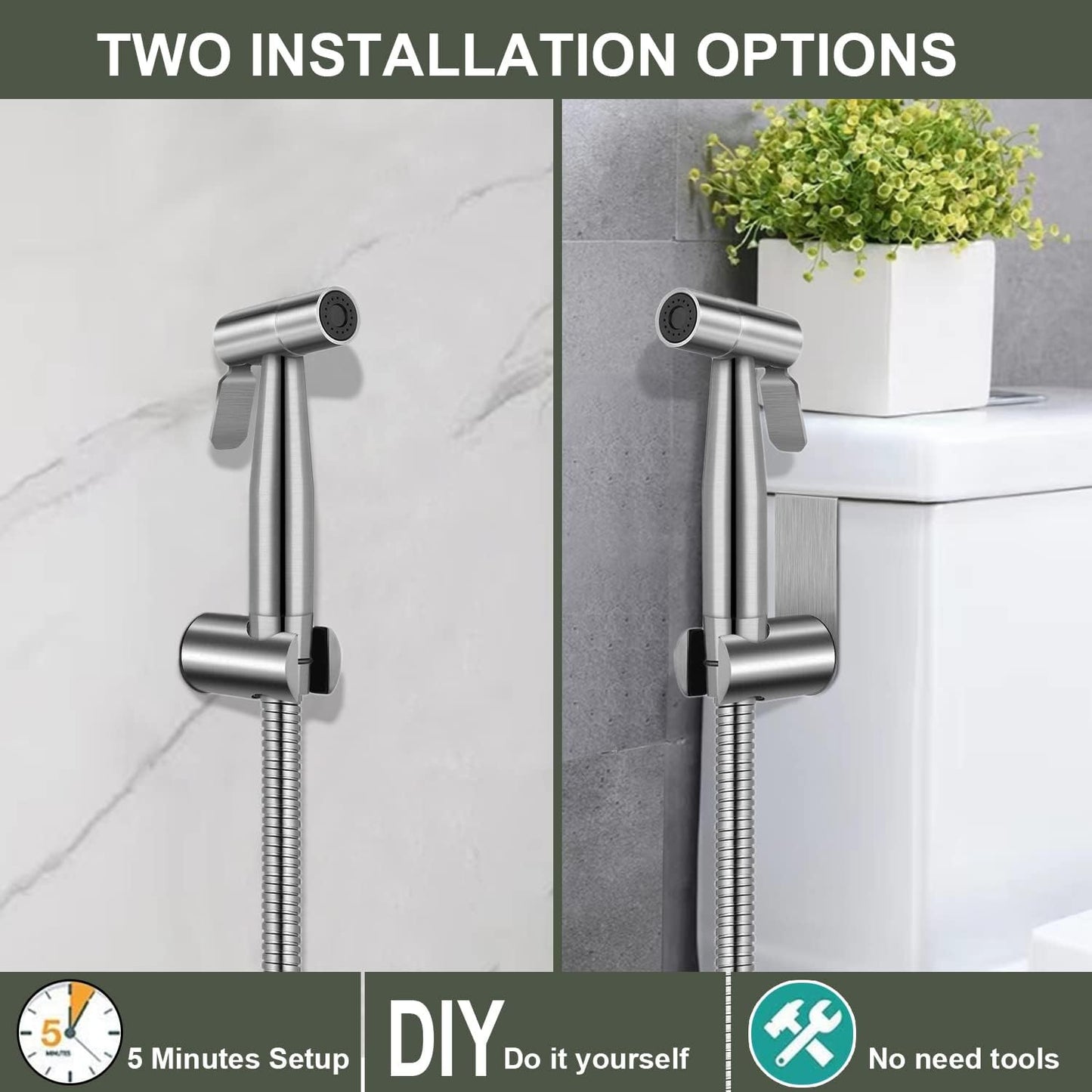 GASLIKE Handheld Bidet Sprayer, Toilet Cleaning, Baby Diaper, Hygienic Cleanup, Quick and Easy Installation, Multiple Uses, Stainless Steel, Brushed Finish