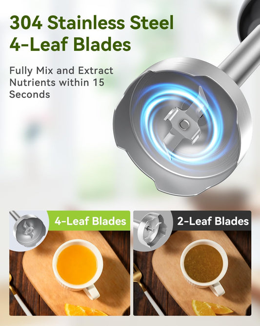 Immersion Blender Handheld 5 in 1 Hand Blender, 1000W Hand Mixer Stick, BPA-Free 12 Speed Handheld Blender 304 Stainless, Beaker, Chopper, Whisk and Milk Frother, Soup, Smoothies, Baby Food, Sauce