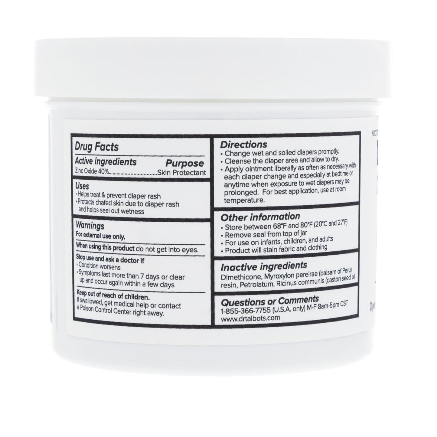 Dr. Talbot's Baby Diaper Rash Ointment - 2 oz - Zinc Oxide Skin Protectant with Peruvian Balsam - Treats and Prevents Rash