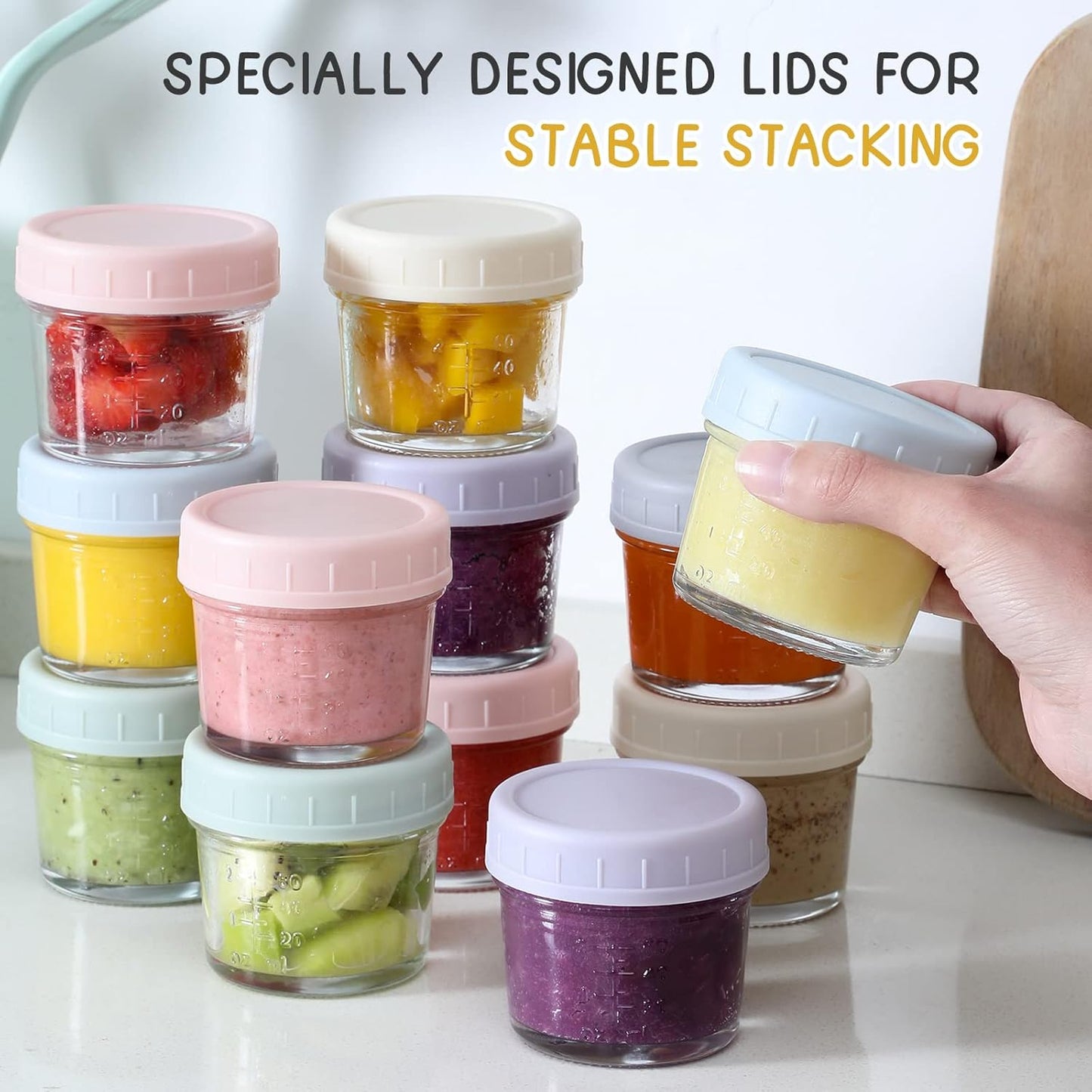 VITEVER 12 Pack Glass Baby Food Storage Containers - 8 oz Baby Food Storage Jars With Lids, Baby Food Maker, Microwave, Dishwasher & Freezer Safe