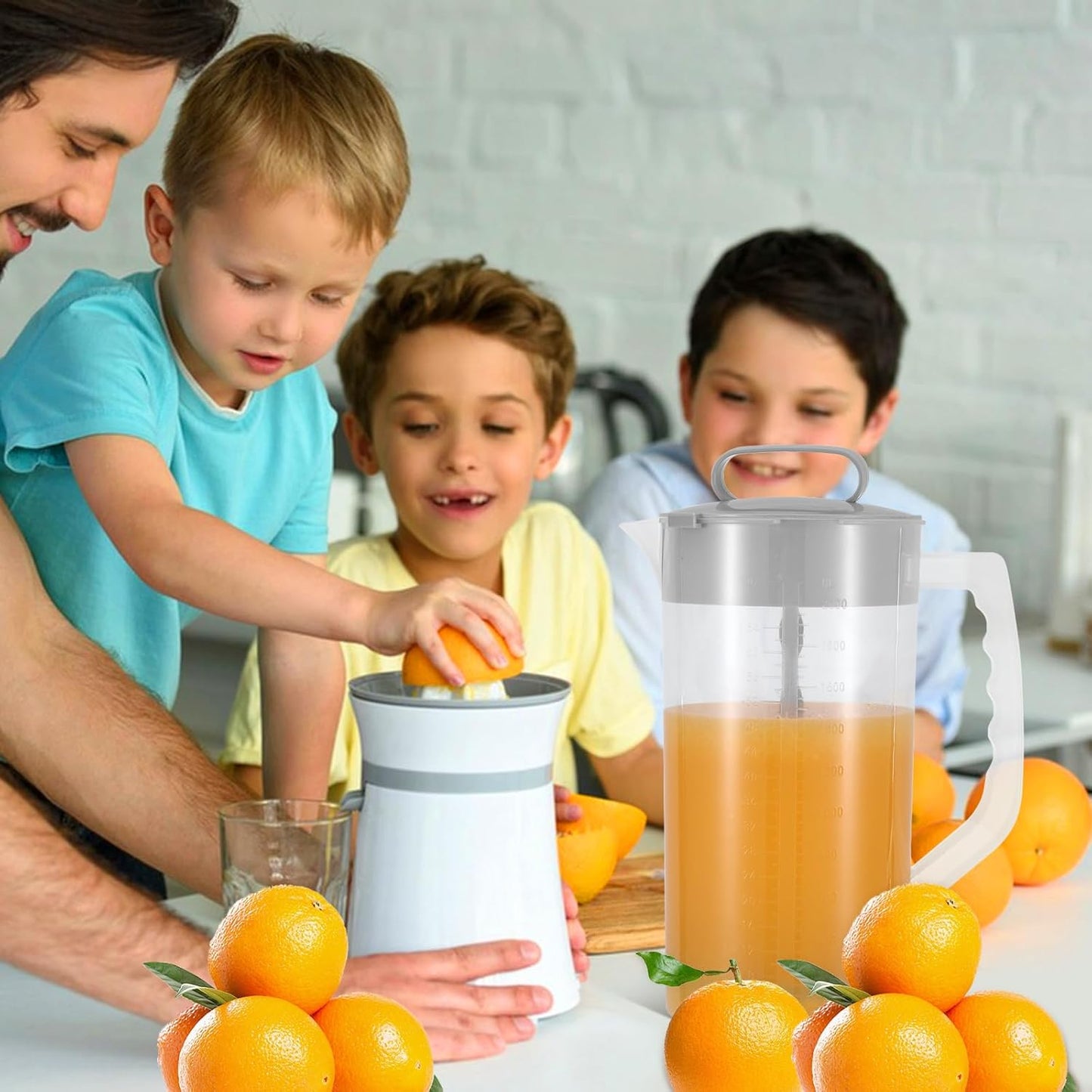 Mixing Pitcher with Plunger Mixer 2 QT/64OZ Plastic Water Pitcher with Lid & Clean Sponge, Angled Plastic Blades and Adjustable Mixer Plunger for Mix Juice, Milk,Tea, Beverage Container