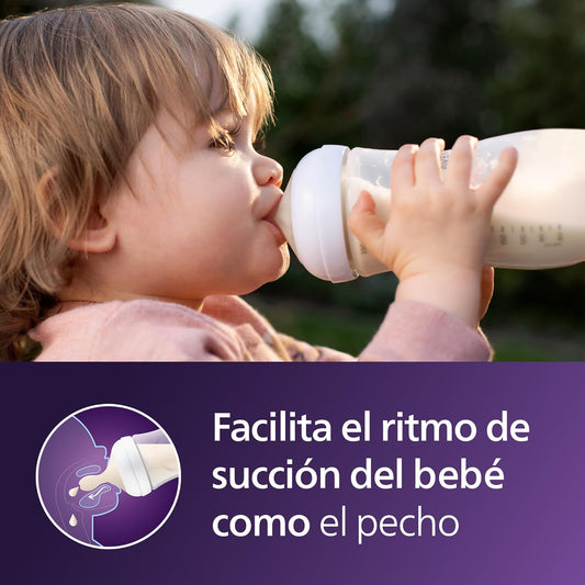 Philips Avent Natural Baby Bottles with Natural Response Nipples (Medium Flow, Flow 3), 9oz, 4-Pack, SCY903/04