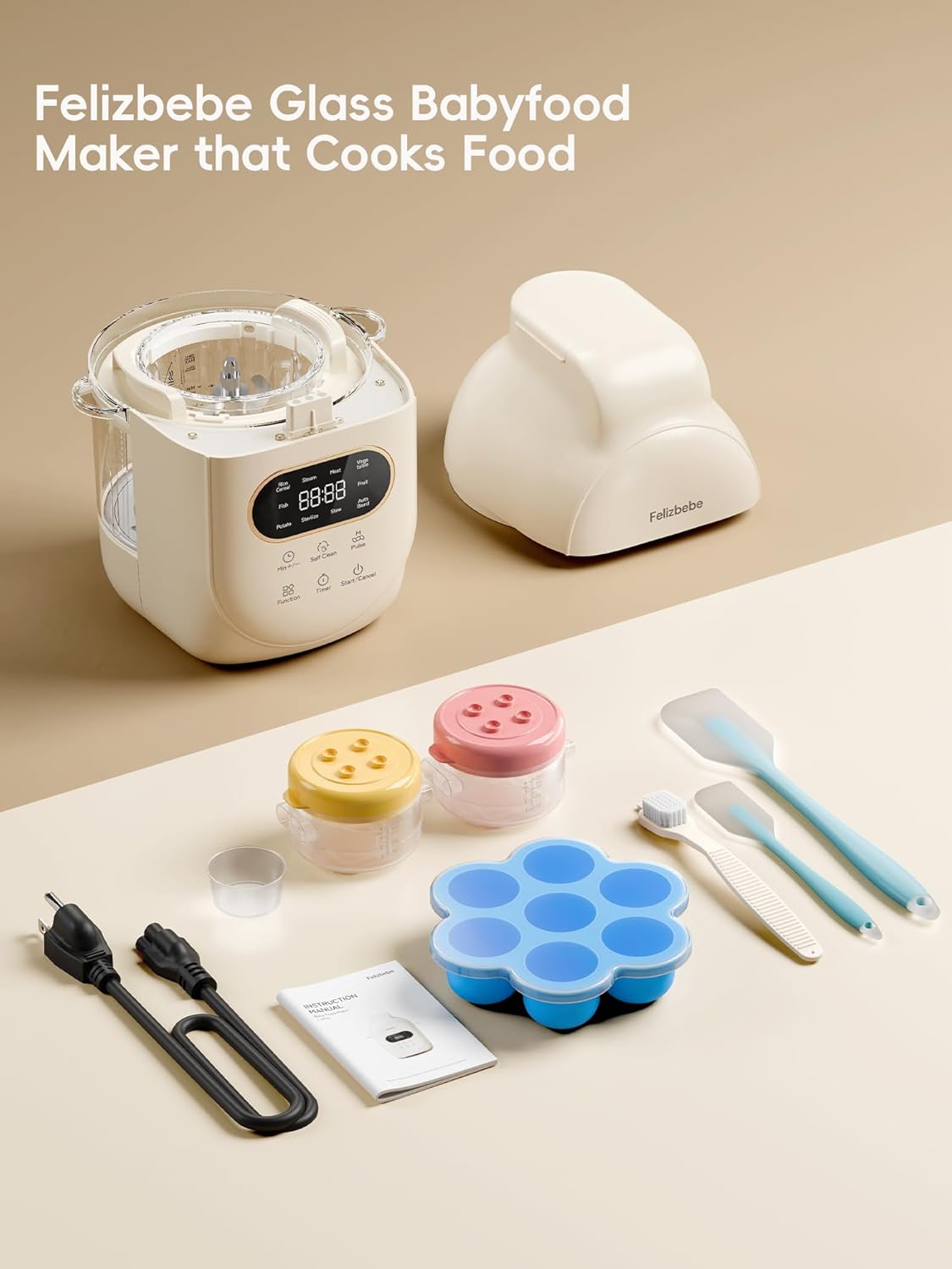 Glass Baby Food Maker Steamer and Blender,One Step Auto Baby Food Processor Puree Maker Grinder Mills,Glass Bowl with 316 Stainless Steel Blades,Auto Cooking,Self Clean,Timer,BPA-Free