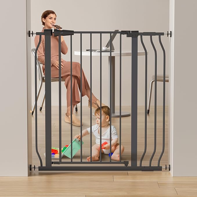 ELEVON Baby Gate for Stairs Doorways, 29.1–38.5" Extra Wide 36” Tall Dog Gate with Auto-Close, Pressure Mounted Walk Through Pet Gate, Graphite