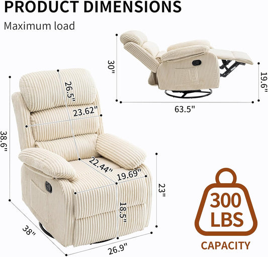 Adult 360° Rocking Recliner Chair,Nursery Rocker Reclining Chair with Side Pocket, a Comfy upholstered Single Sofa Armchair. Suitable for Living Room, Bedroom Nursing use, Velvet Fabric in Beige