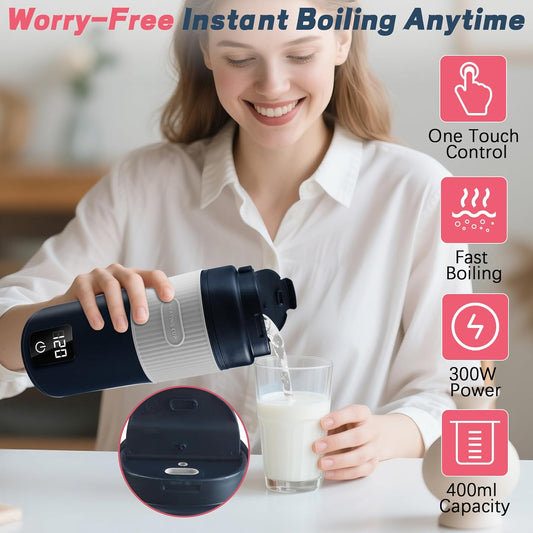 Portable Baby Bottle Warmer, Travel-Friendly with Detachable Battery Base, Type-C Fast Charge, 316 Stainless Steel, Touch Control, 8H Constant Temperature, Child Lock, 95-131°F