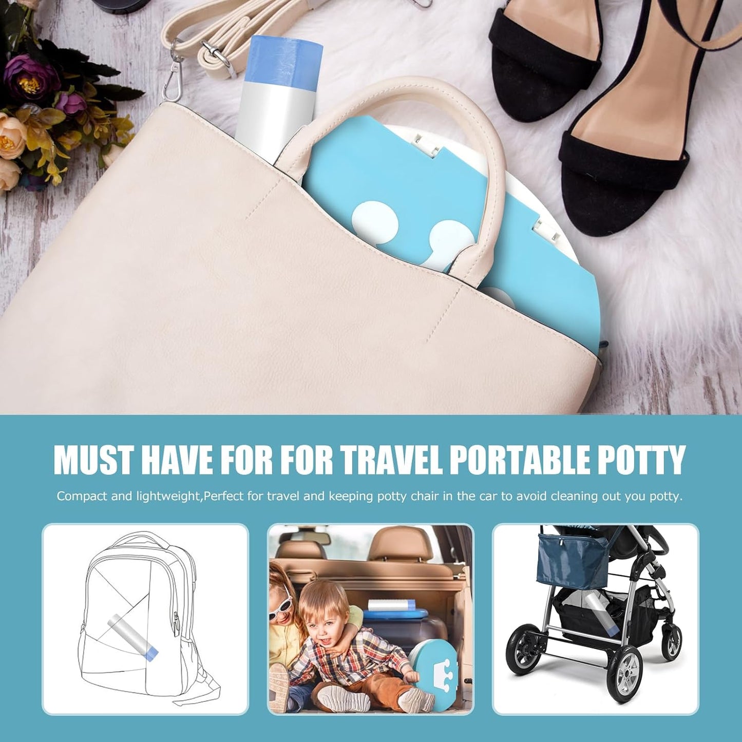 VISATOR Portable Travel Potty Chair Liners Bags Universal with Drawstring, 90 PCS (18 * 20INCH) (Green)