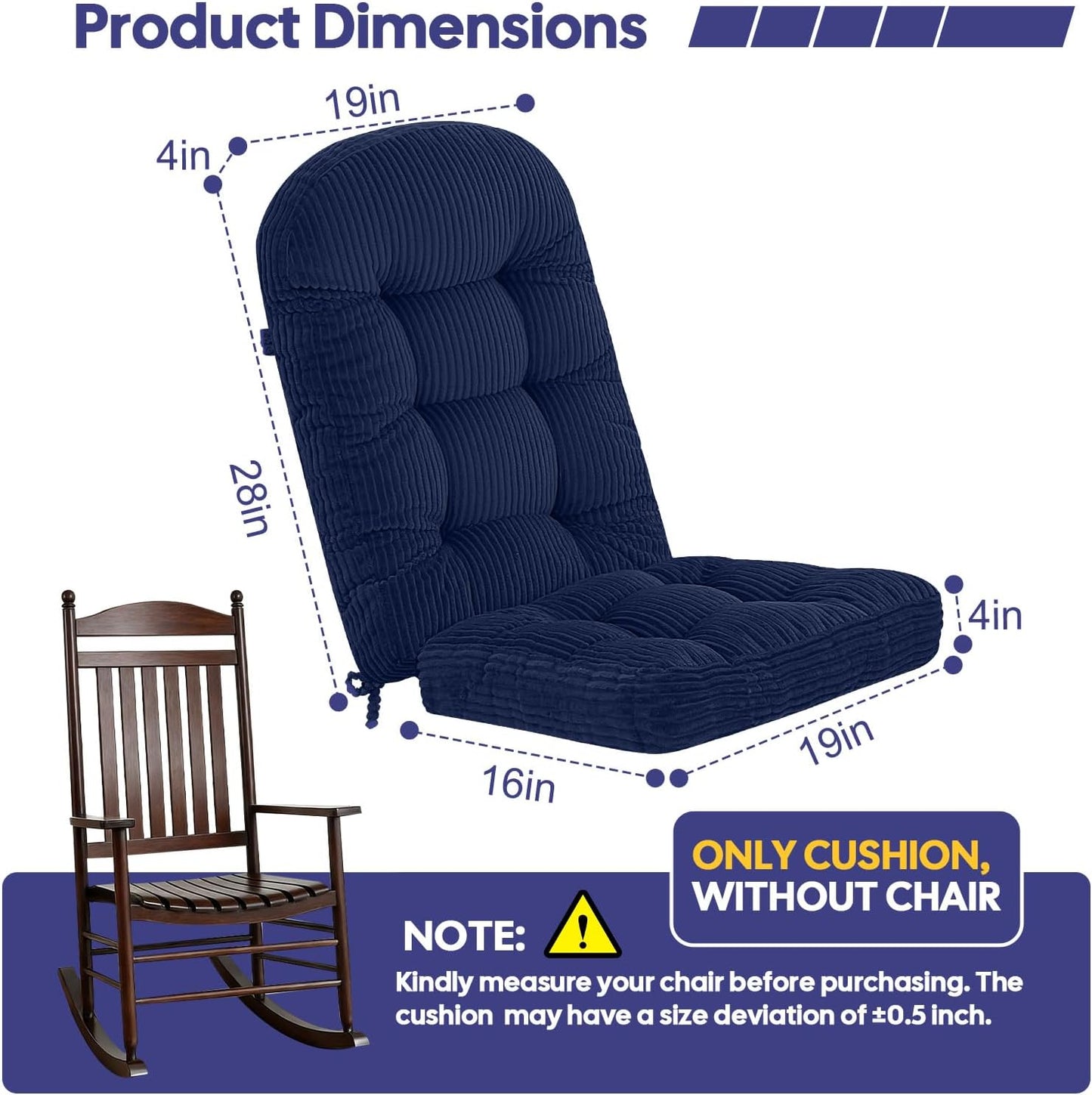 idee-home Wingback Rocking Chair Cushions Indoor, Glider Rocker Replacement Cushions with Removable Corduroy Cover, Wooden Adirondack Chair Pad Non-Slip Bottom Tufted Seat Pads with Ties, Green