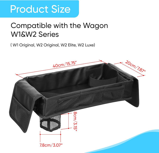 Stroller Snack Tray with Anti-Falling Bottle Holders for Wonderfold Wagon,Waterproof Faux Leather Interior,Easy to Install and Remove( W1,W2)