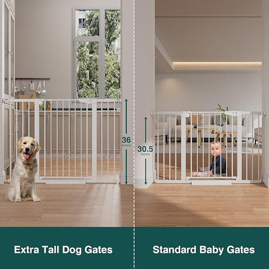 Cumbor 36" Extra Tall 29.7-51.5" Baby Gate for Stairs, Easy Walk Through Dog Gates for Doorways Extra Wide, Pressure Mounted Tall Pet Gate Indoor, Safety Auto-Close Child Gate for Kids, White