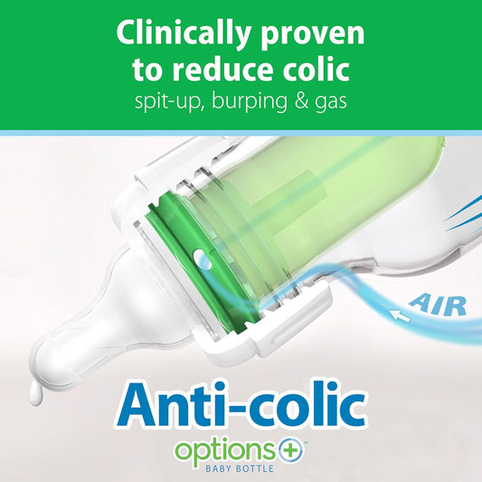 Dr. Brown's Anti-Colic Options+ Narrow Glass Baby Bottle with Level 1 Slow Flow Nipple, BPA-Free, 8 oz/250 mL, 0m+, 4-Pack (Packaging May Vary)