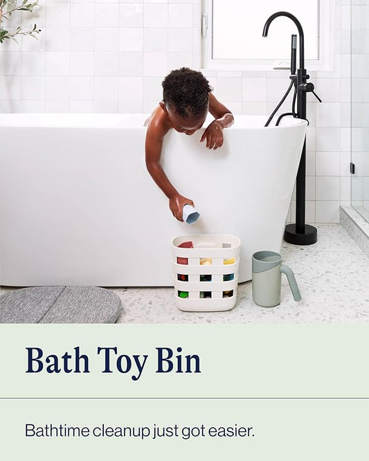 Lalo Bath Time Storage Bin - Keep Items Organized & Dry with Non-Toxic Plastic, Easy Cleanup, Removable Drying Bin, Woven Baby Organizer, Secure Wall Attachment, 9 x 5.5 x 8.5 in - Coconut