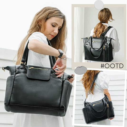 Omanmoli Diaper Bag Tote Leather Diaper Bag Backpack LargeBaby Diaper Bag 14 Diaper Bag Organizing Pouches,Changing Pad,Crossbody Strap,4 Insulated Pockets,Black