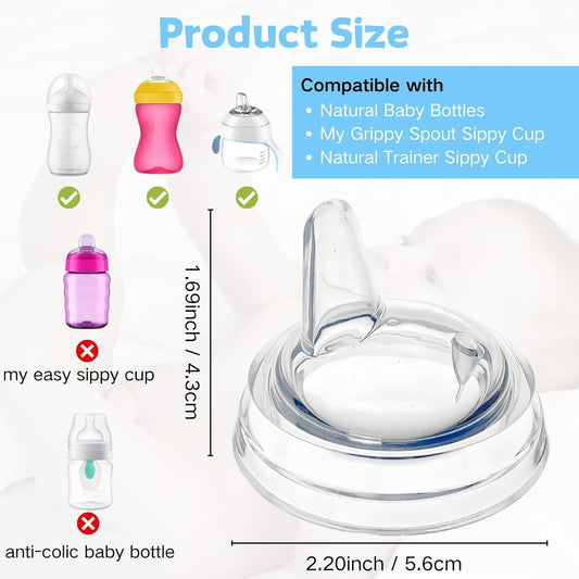 Sippy Spout Nipples Compatible with Philips Avent Natural Bottles, My Grippy Spout and Natural Trainer Sippy Cup, Soft Clear Food Grade Silicone Replacement Spouts, Leak-Proof, BPA Free, 6 Count