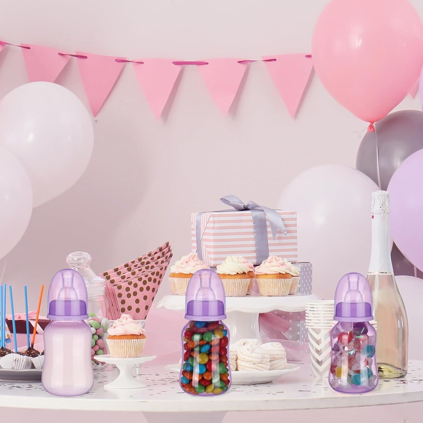 SiliFine 30 Pcs Baby Shower Favors Party Bottle Chug Game Mini Bottles Gift Sets for Gender Reveal Birthday Party Supplies Gift (Pink)