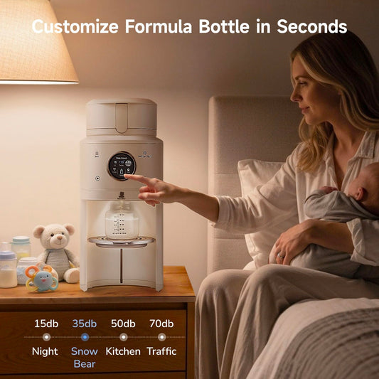 Snow Bear Baby Formula Maker–One Touch Warm Formula Dispenser, Precise Powder Water Ratio & Memory Setting,Sealed Powder Container,Auto Lifting Platform for No Mess fit Most Bottle–Shake Milk by Hand